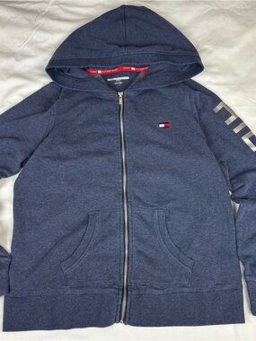 Tommy Hilfiger Navy Zip Hoodie with logo Patch